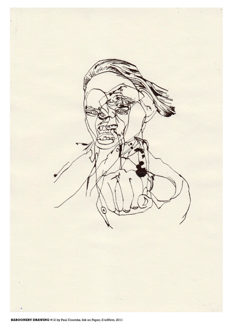 Baboonery Drawing #12 Ink on Paper 2011 by artist Paul Coombs