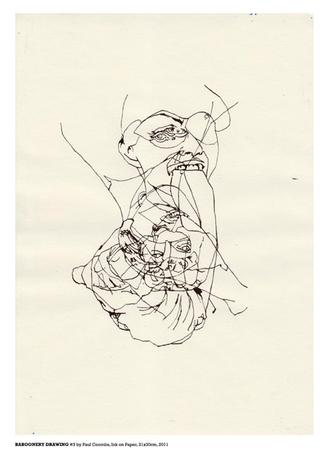 Baboonery Drawing #3 Ink on Paper 2011 by artist Paul Coombs