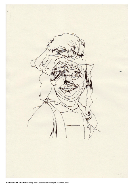 Baboonery Drawing #6 Ink on Paper 2011 by artist Paul Coombs