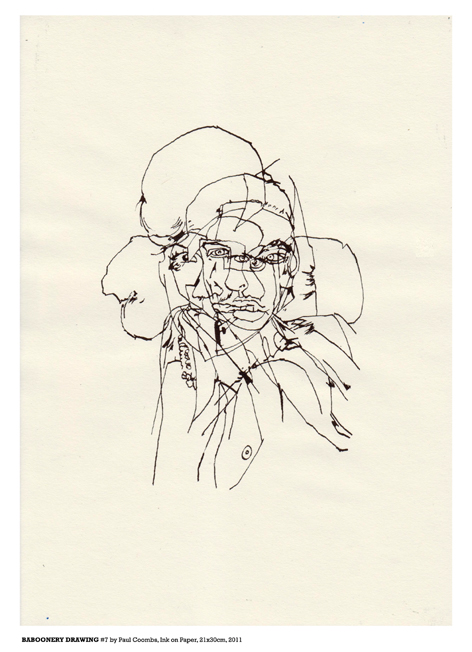 Baboonery Drawing #7 Ink on Paper 2011 by artist Paul Coombs